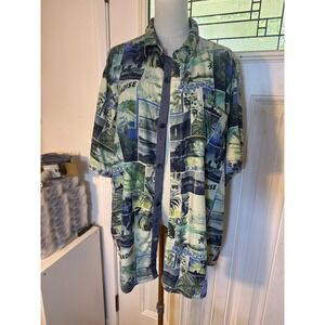 Tommy Bahama Mens XL Silk Paradise Postcard Tropical Print Button Down Shirt